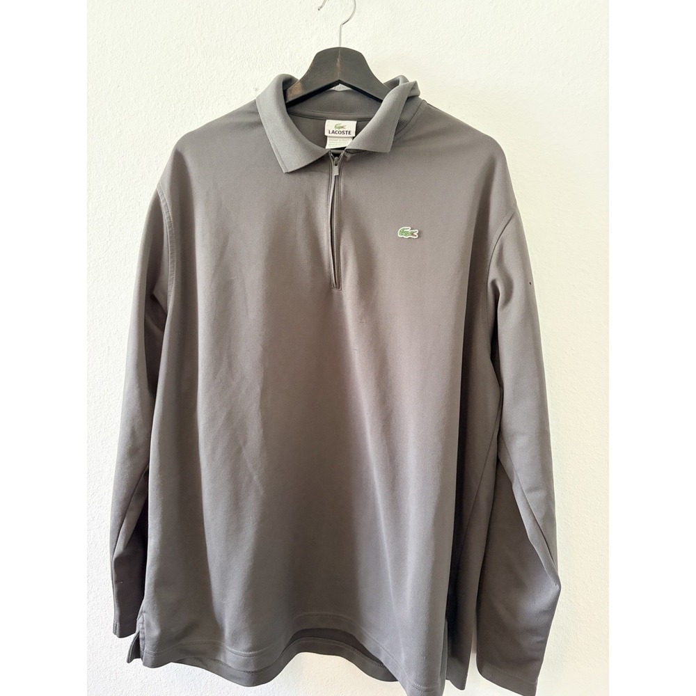 Lacoste Long Sleeve Polo Shirt Mens Size 7 / 2XL Gray 1/4 Zip Golf Casual